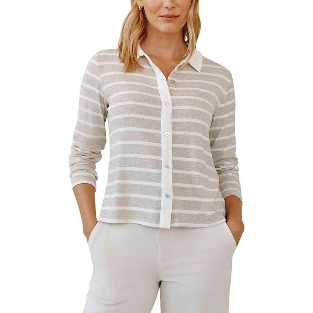 Bella Dahl Womens Contrast Placket Button Down Shirt, Beige